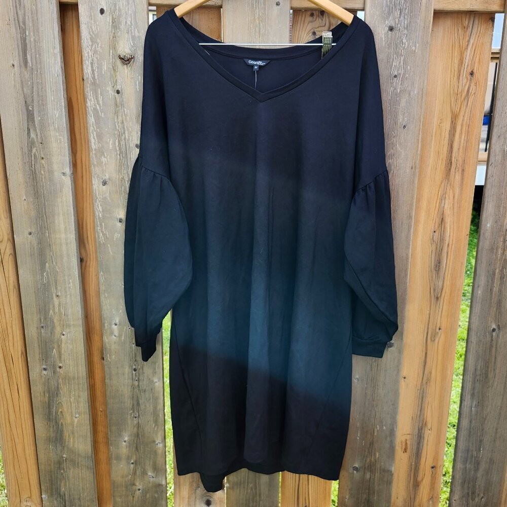 BEAUTIFUL V-Neck Black Dress Women's Size 3X Plus Size Long Balloon Sleeve BNWT